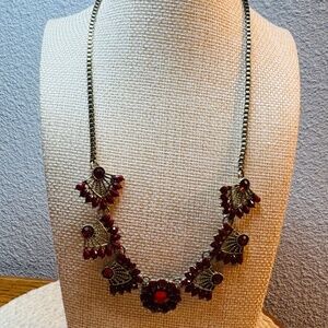 Red Rhinestones And Beads Bronze Necklace By Nicole Miller